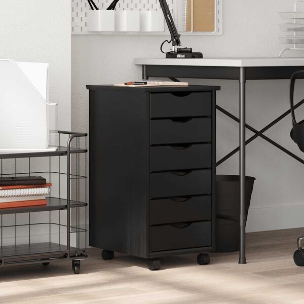 vidaXL Laatikosto pyörillä MOSS musta täysi mänty