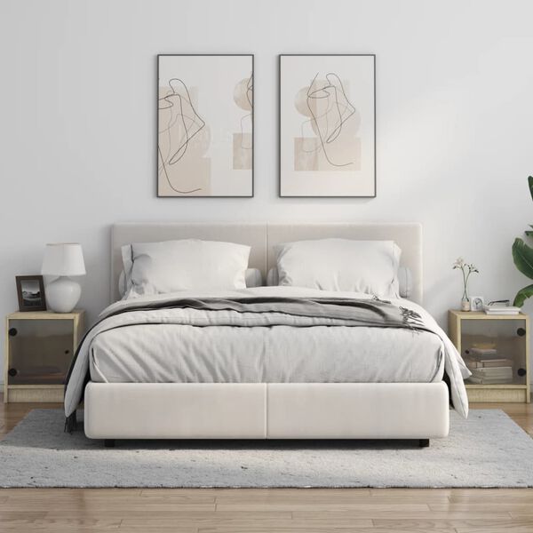 vidaXL Y&ouml;p&ouml;yd&auml;t lasiovilla 2 kpl Sonoma-tammi 35x37x42 cm