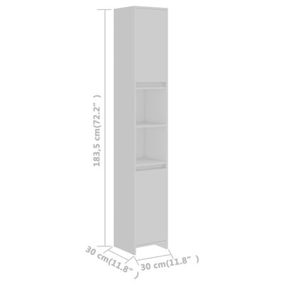 vidaXL Kylpyhuonekaappi valkoinen 30x30x183,5 cm tekninen puu