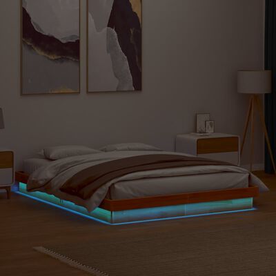 vidaXL LED-sängynrunko vahanruskea 150x200 cm täysi mänty