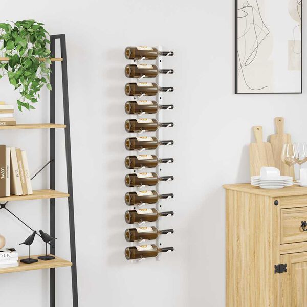 vidaXL Sein&auml;lle kiinnitett&auml;v&auml; viinipulloteline 12 pullolle valk. rauta