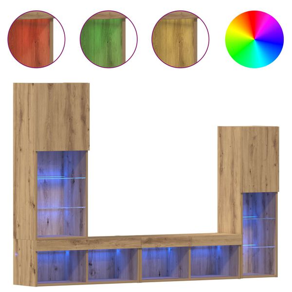 vidaXL TV-kaappi LED -nauhavalot 4 pcs artesaani tammi Tekninen puu