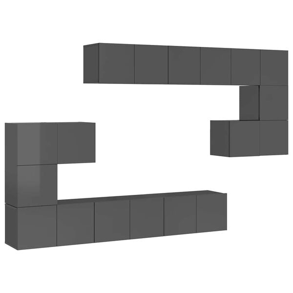 vidaXL 10-osainen TV-kaappisarja korkeakiilto harmaa lastulevy