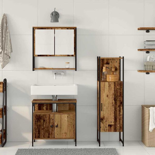 vidaXL Kylpyhuonekalustesetti hyllyll&auml; 3 pcs Ruskea Tekninen puu