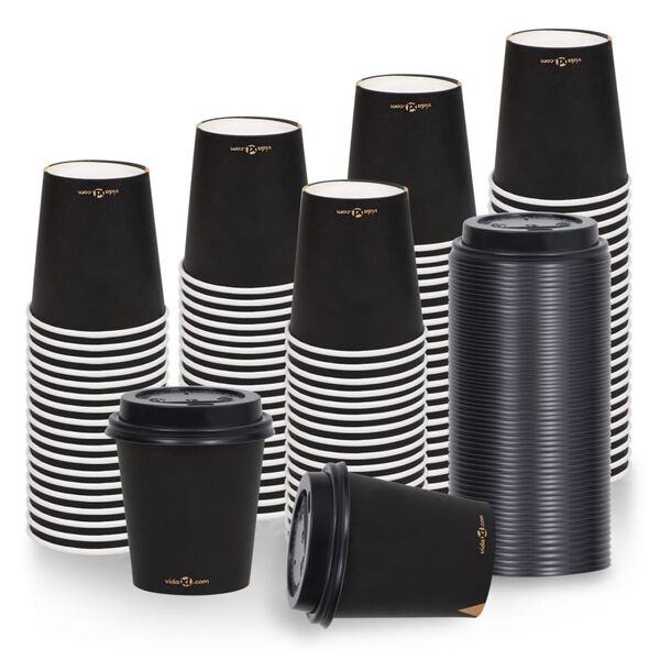 vidaXL Paperikahvikupit kansilla 200 ml 100 kpl musta