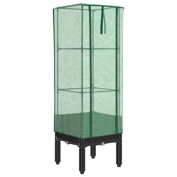 vidaXL Kukkalaatikko kasvihuonepeitteellä rottinkityyli 40x40x140 cm