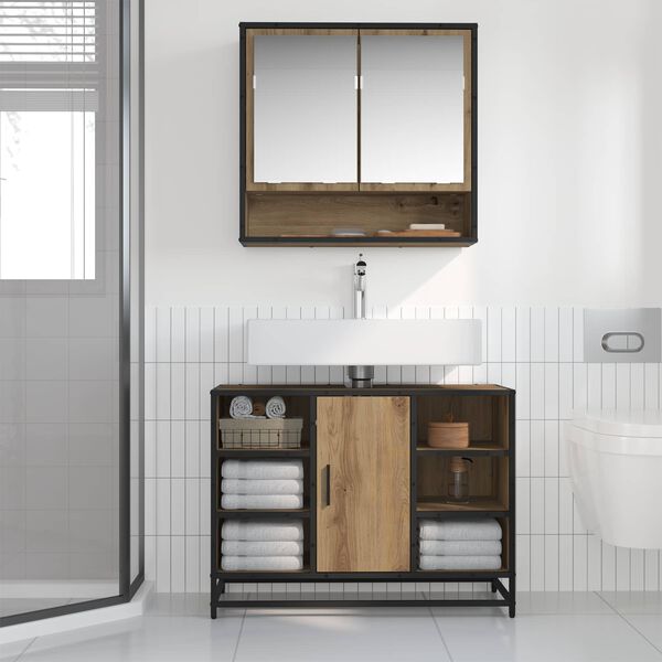 vidaXL Kylpyhuonekalustesetti ovella 2 pcs Artisan tammi Tekninen puu