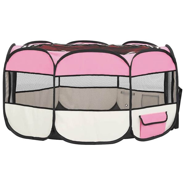 vidaXL Taitettava koirien pentuaitaus kantolaukulla pink. 145x145x61cm