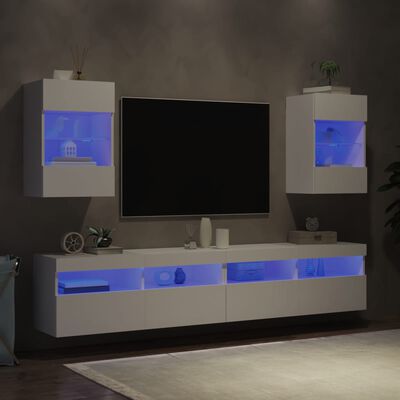 vidaXL TV-seinäkaapit LED-valoilla 2 kpl valkoinen 40x30x60,5 cm