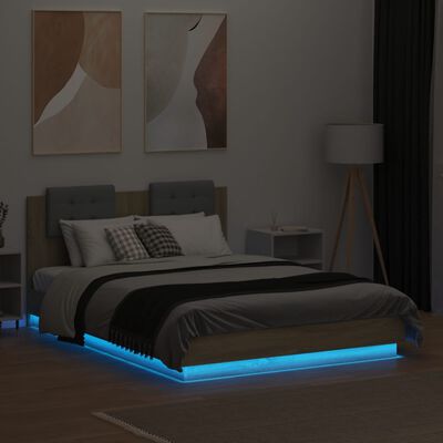 vidaXL Sängynrunko päädyllä ja LED-valoilla Sonoma-tammi 120x190 cm