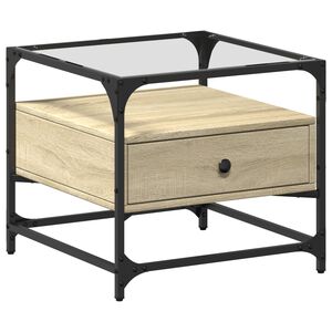 vidaXL Sohvap&ouml;yt&auml; lasinen p&ouml;yt&auml;levy Sonoma-tammi 50x50x45 cm ter&auml;s