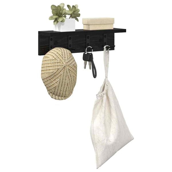 vidaXL Seinälle asennettava takkihylly Musta tammi 40 x 10.5 x 10.5 cm