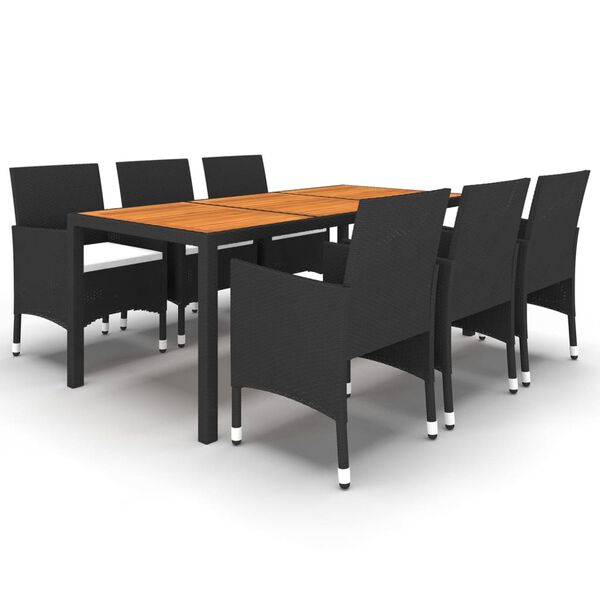vidaXL 7-osainen Ulkoruokailuryhm&auml; polyrottinki musta