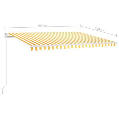 vidaXL Käsin sisäänkelattava markiisi LEDillä 400x300cm keltavalkoinen