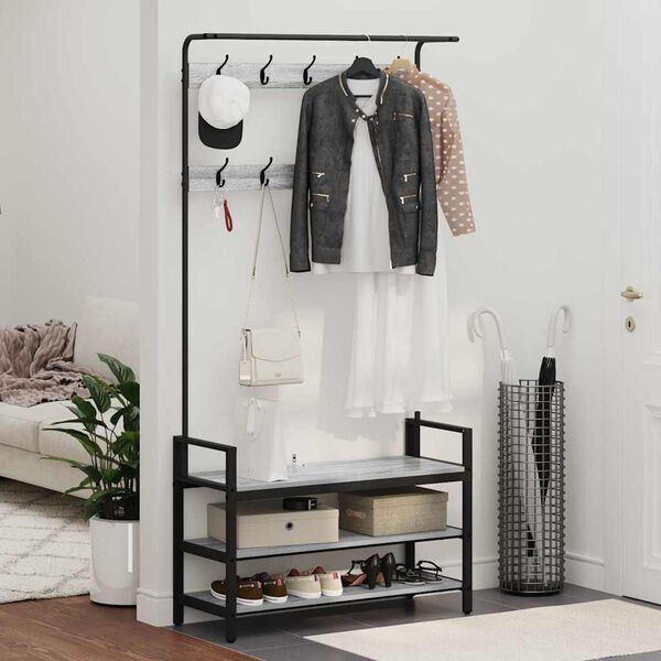 vidaXL Takkihylly hyllyll&auml; Harmaa Sonoma 95 x 34 x 184 cm Tekninen puu