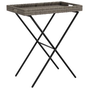 vidaXL Kokoontaittuva tarjotinp&ouml;yt&auml; harmaa 65x40x75 cm polyrottinki