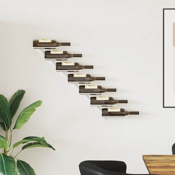 vidaXL Sein&auml;kiinnitteinen viinipulloteline 7 pullolle valk. metalli