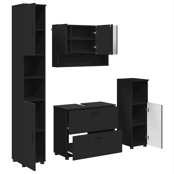 vidaXL Kylpyhuonekalustesetti 4 pcs Musta Merkitylt&auml;&auml;n puu ja metalli