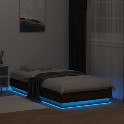 vidaXL Sängynrunko LED-valoilla ruskea tammi 75x190 cm