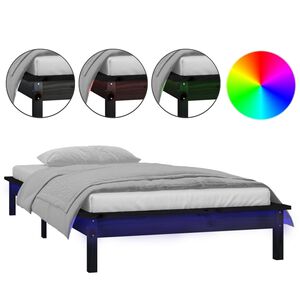 vidaXL S&auml;ngynrunko LED-valoilla musta 90x200 cm t&auml;ysi puu