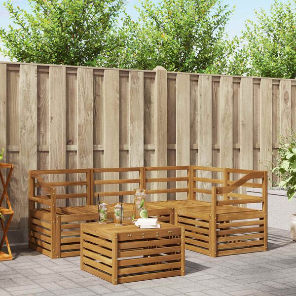 vidaXL Ulkosohvakokoelma 5 pcs Luonnollinen Tihe&auml; akasiapuu