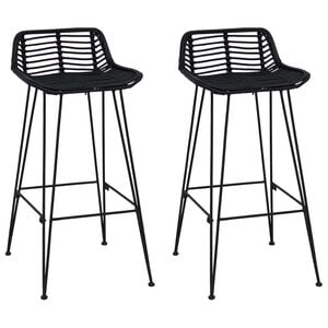 vidaXL Baarijakkara 2 pcs Musta 44 x 46 x 91 cm Rattan ja Ter&auml;s