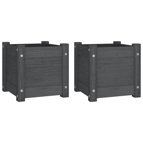 vidaXL Puutarhan kukkalaatikot 2 kpl harmaa 31x31x31 cm täysi mänty