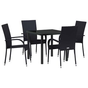 vidaXL Piharuokailu setti 5 pcs Musta Jauhemaalattu Ter&auml;s