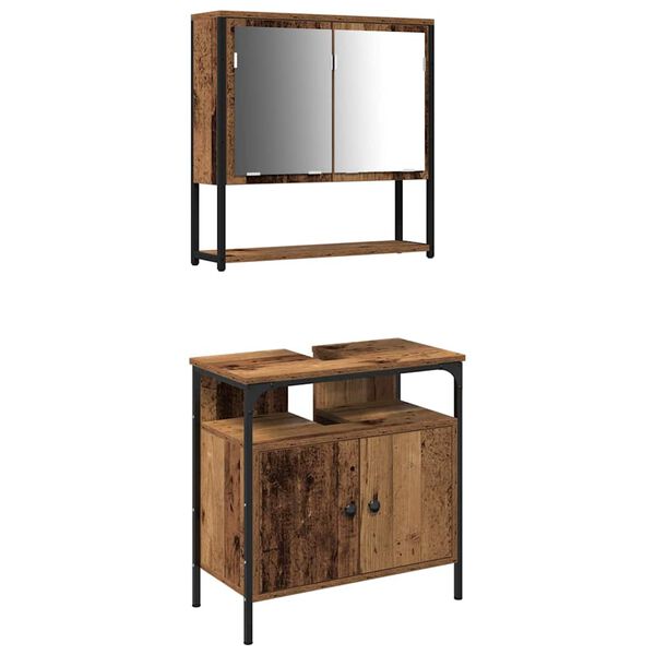 vidaXL Kylpyhuonekalustesetti hyllyll&auml; 2 pcs Ruskea Tekninen puu