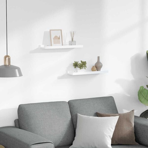 vidaXL Sein&auml;hyllyt 2 kpl korkeakiilto valkoinen 40x9x3 cm