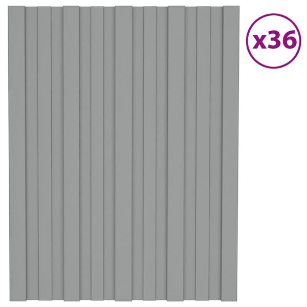 vidaXL Kattopaneeli 36 pcs Harmaa 60 x 45 cm Galvanoitu ter&auml;s