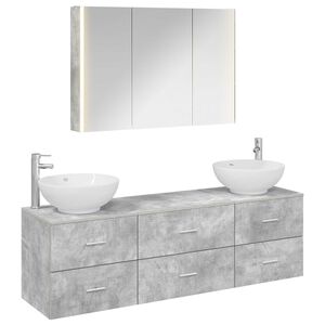vidaXL Kylpyhuonekalustesetti 4 pcs Betoninharmaa Tekninen puu ja lasi