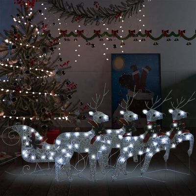 vidaXL Poro ja reki joulukoriste 100 LED-valoa ulkokäyttöön hopea