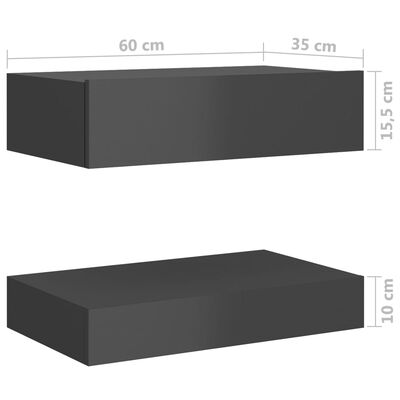 vidaXL Yöpöytä korkeakiilto harmaa 60x35 cm lastulevy