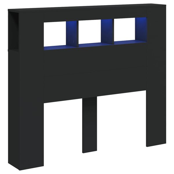 vidaXL S&auml;ngynp&auml;&auml;ty LED-valoilla musta 120x18,5x103,5 cm tekninen puu