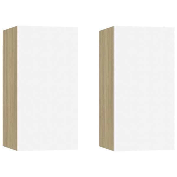 vidaXL TV-tasot 2 kpl valkoinen ja Sonoma 30,5x30x60 cm tekninen puu