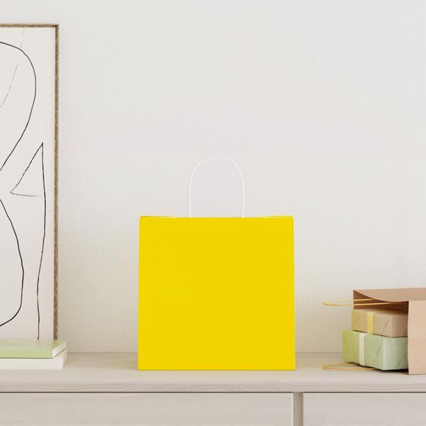 vidaXL Paperikassit 250 kpl kahvoilla keltainen 26x17x25 cm