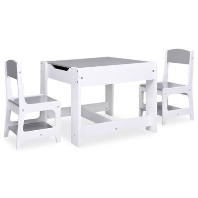 vidaXL Lasten pöytä ja 2 tuolia valkoinen MDF