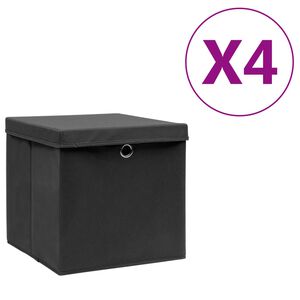 vidaXL S&auml;ilytyslaatikot kansilla 4 kpl 28x28x28 cm musta