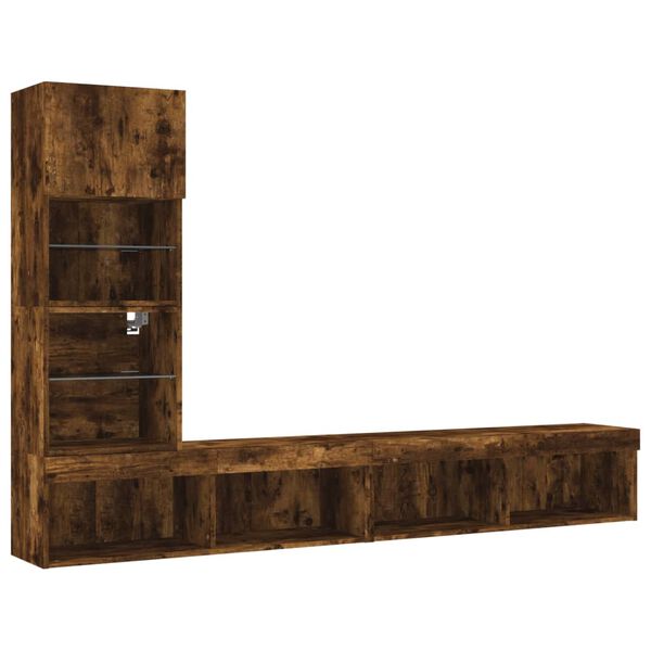 vidaXL 4-osainen LED TV-kaappisarja savutammi tekninen puu