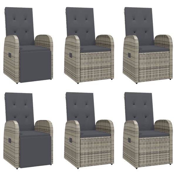 vidaXL 7-osainen Ulkoruokailuryhm&auml; harmaa polyrottinki/akasiapuu