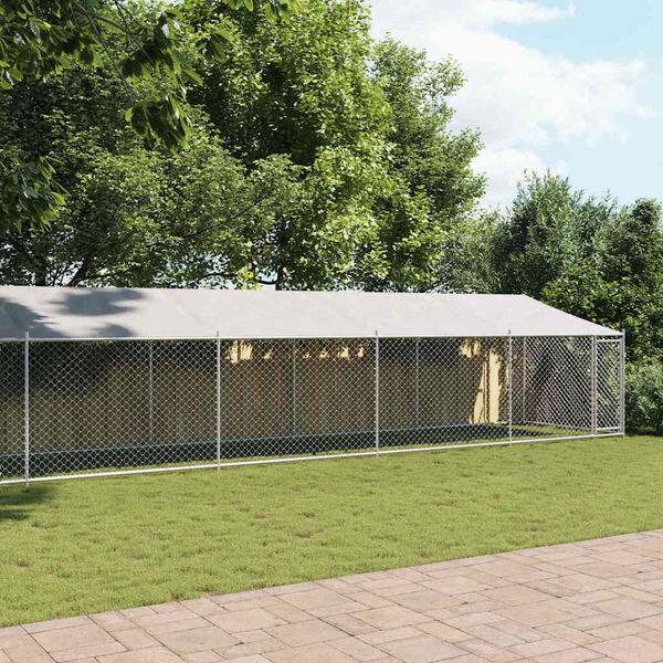vidaXL Koiranhäkki katolla ja ovella harmaa 12x2x2 m galvanoitu teräs