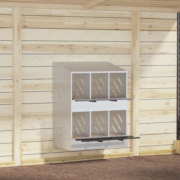 vidaXL Kananpesälaatikko 6 lokerolla galvanoitua hopeametallia