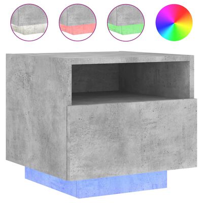 vidaXL Yöpöytä LED-valoilla 2 kpl betoninharmaa 40x39x37 cm