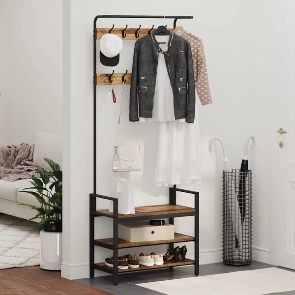 vidaXL Takkihylly hyllyll&auml; Vanha puu 75 x 34 x 184 cm Tekninen puu