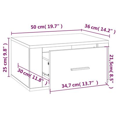 vidaXL Seinäkiinnitettävä yöpöytä betoninharmaa 50x36x25 cm