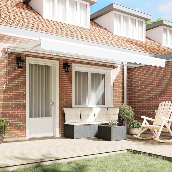 vidaXL Vetoutuva markiisi Valkoinen 400 x 200 cm Polyesteri ja metalli