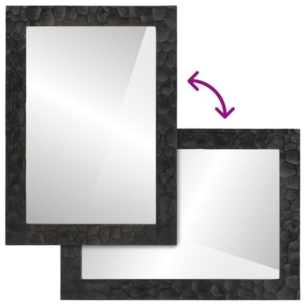 vidaXL Kylpyhuoneen peili musta 50x70x2,5 cm täysi mangopuu ja lasi