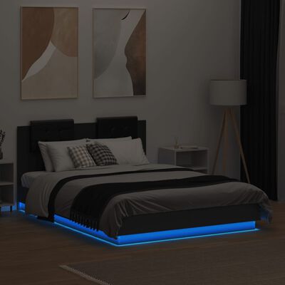 vidaXL Sängynrunko päädyllä ja LED-valoilla musta 135x190 cm