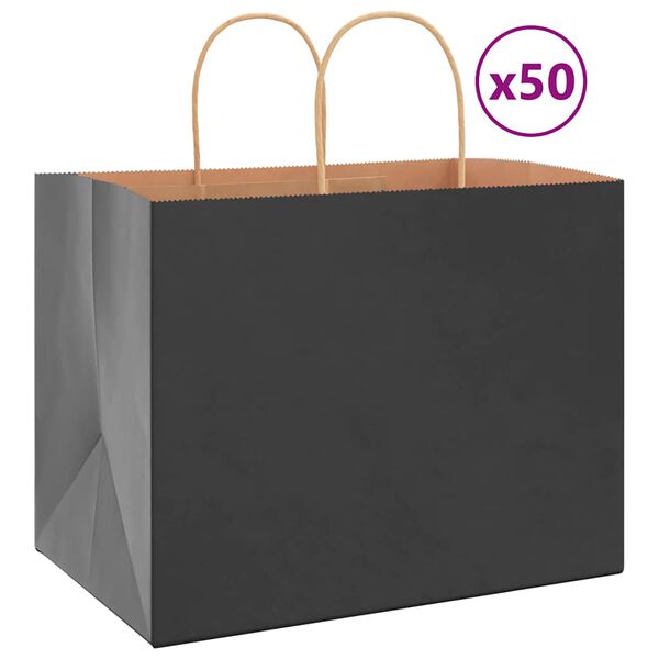 vidaXL Paperikassit 50 kpl kahvoilla musta 32x22x24 cm